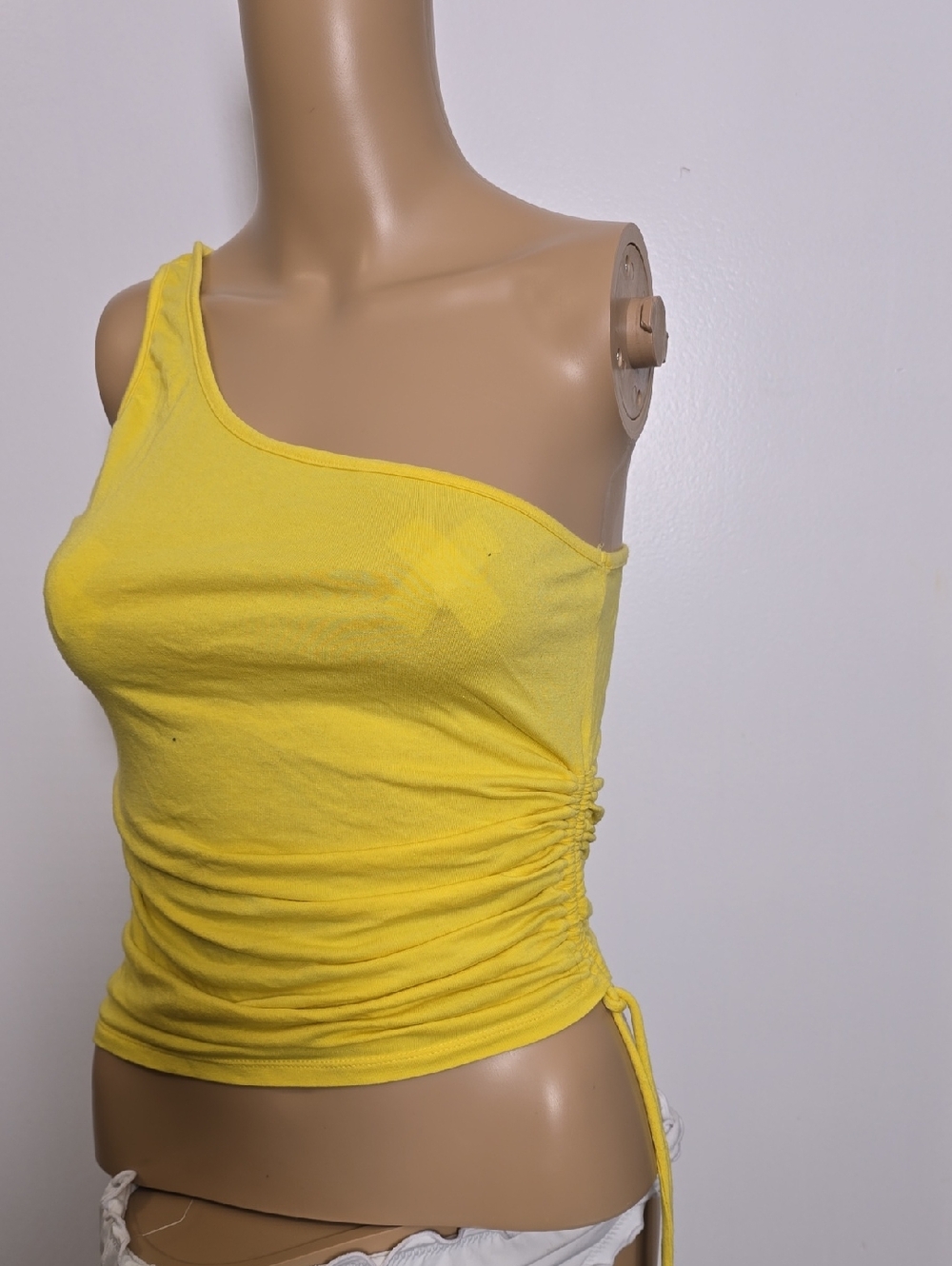 Yellow One-Shoulder Ruched Tank Top - Girls L WOMENS -S